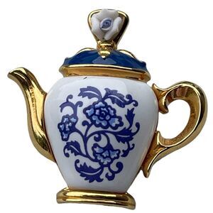 Vintage 1985 Avon porcelain teapot lapel hat tac pin.